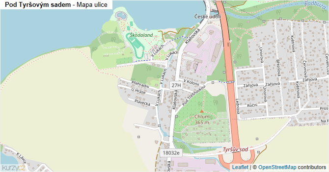 Pod Tyršovým sadem - mapa ulice