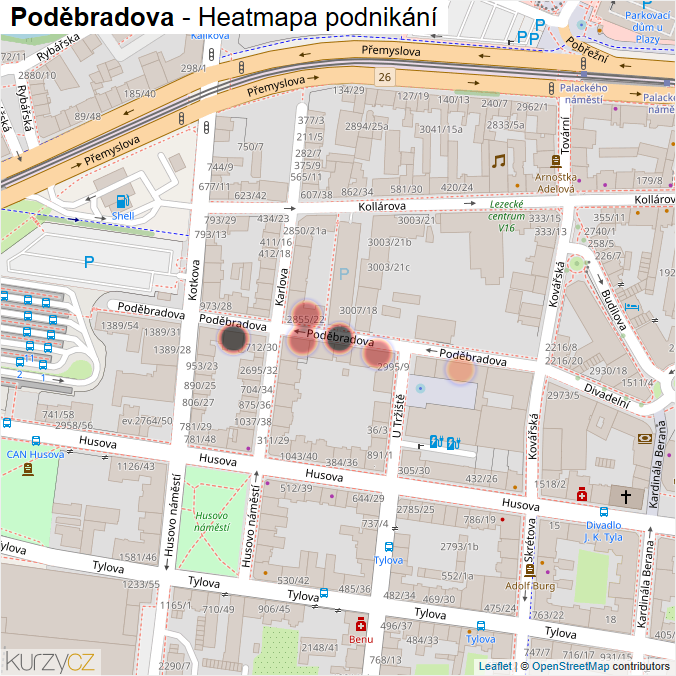 Mapa Poděbradova - Firmy v ulici.