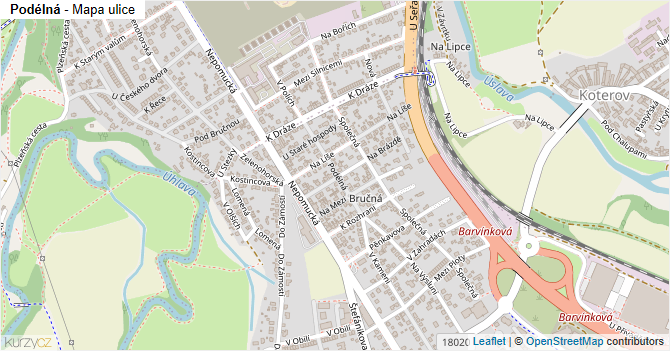 Podélná - mapa ulice