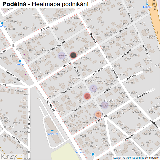 Mapa Podélná - Firmy v ulici.