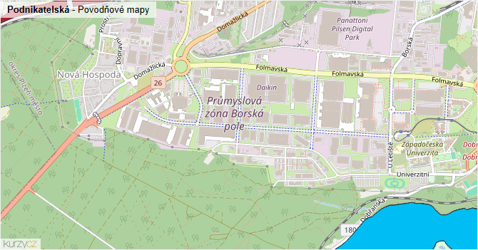 Podnikatelská - záplavové mapy stoleté vody