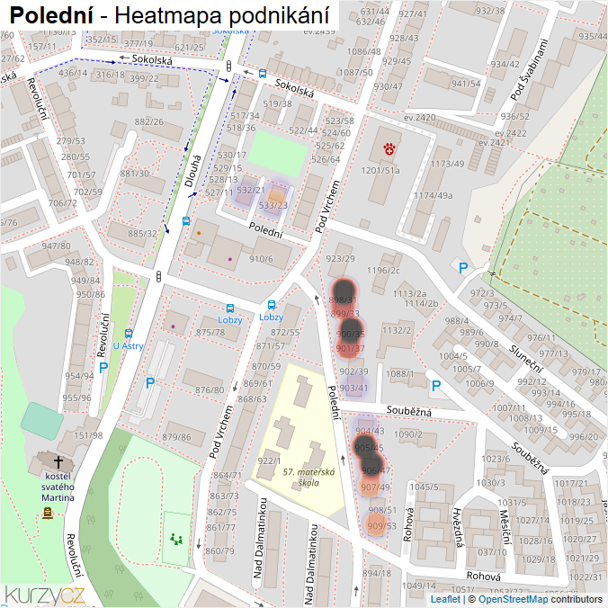 Mapa Polední - Firmy v ulici.