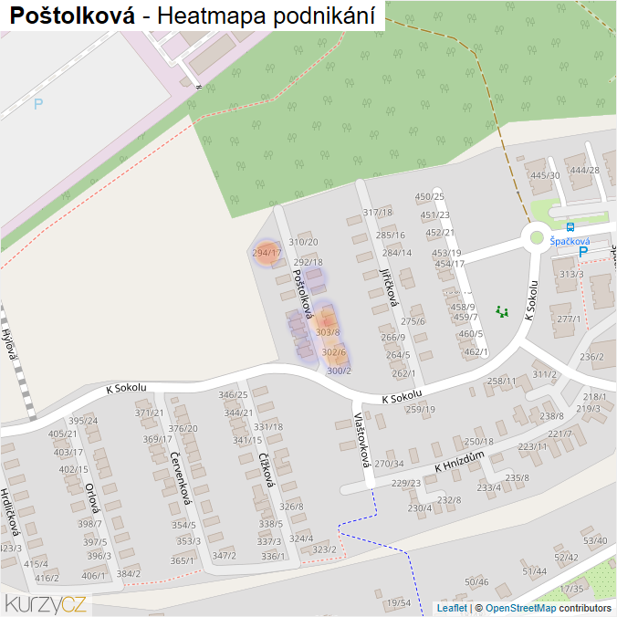 Mapa Poštolková - Firmy v ulici.