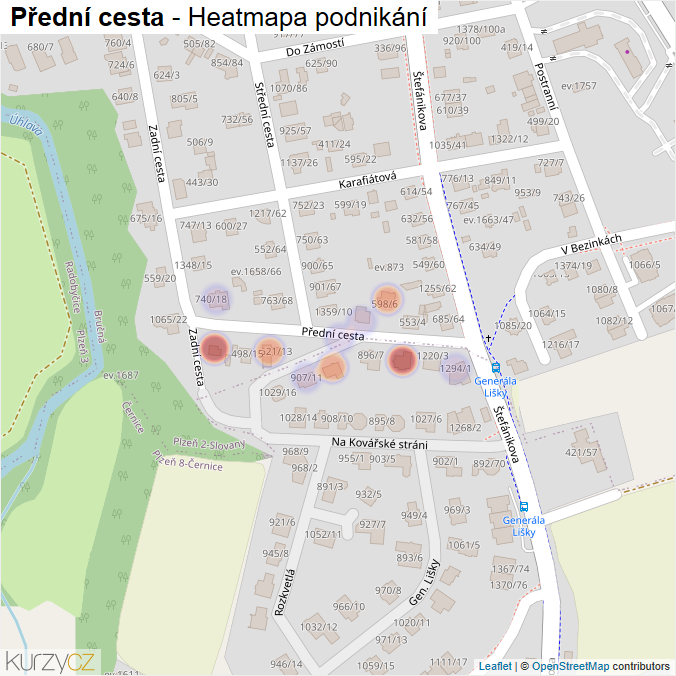 Mapa Přední cesta - Firmy v ulici.