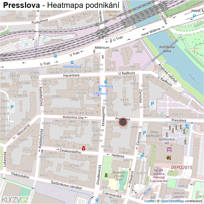 Mapa Presslova - Firmy v ulici.