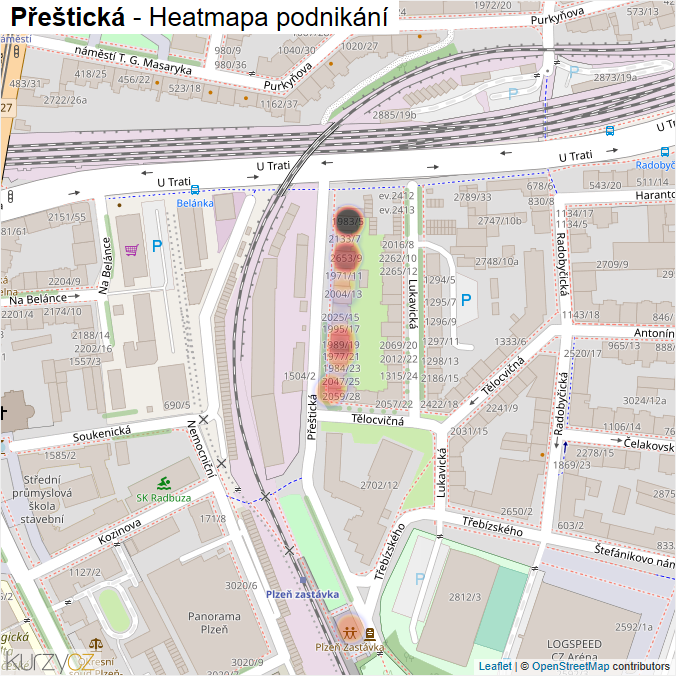 Mapa Přeštická - Firmy v ulici.