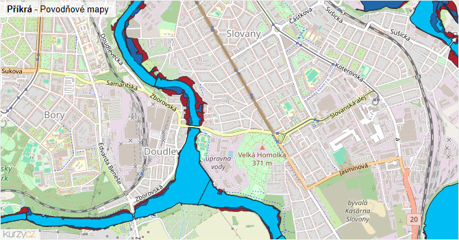 Příkrá - záplavové mapy stoleté vody
