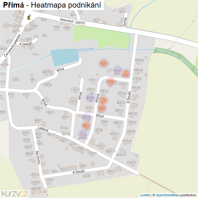 Mapa Přímá - Firmy v ulici.