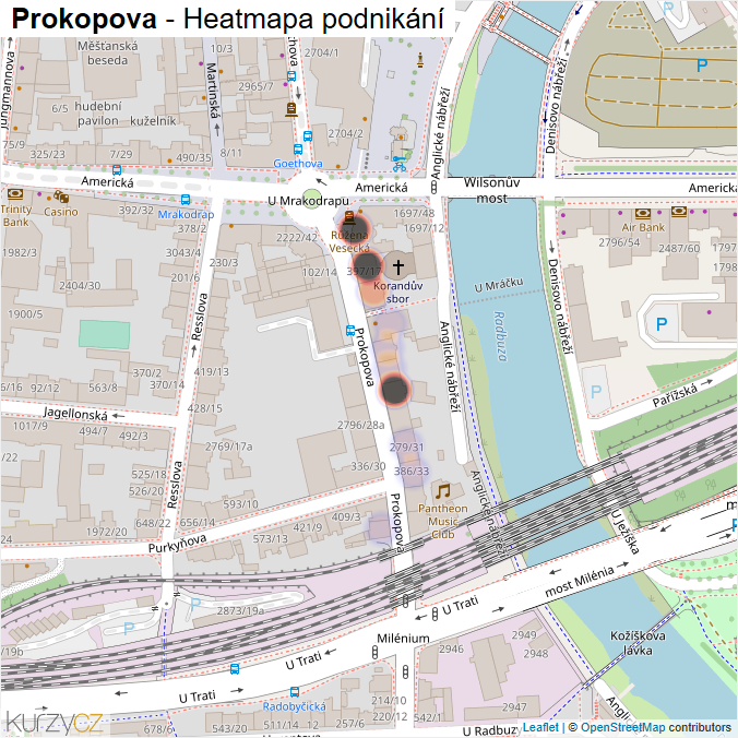 Mapa Prokopova - Firmy v ulici.