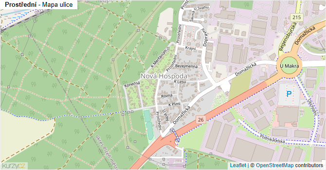 Prostřední - mapa ulice