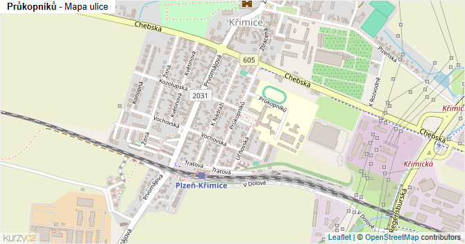 Průkopníků - mapa ulice