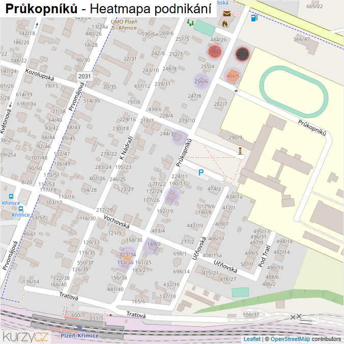 Mapa Průkopníků - Firmy v ulici.