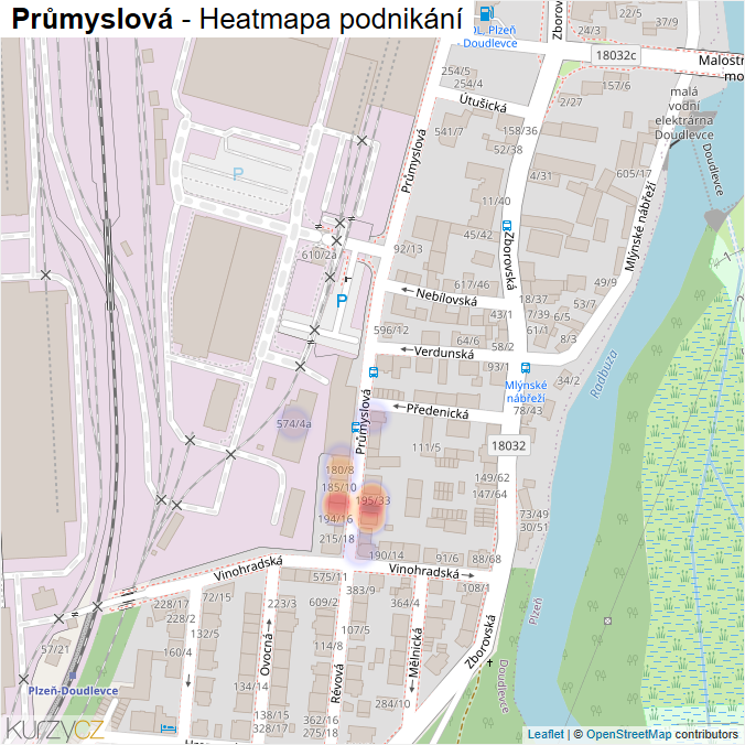 Mapa Průmyslová - Firmy v ulici.