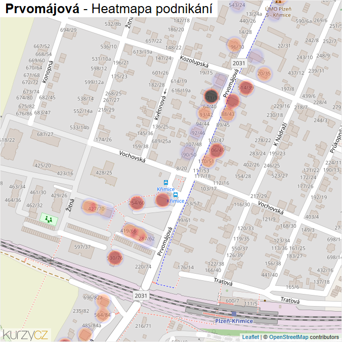 Mapa Prvomájová - Firmy v ulici.