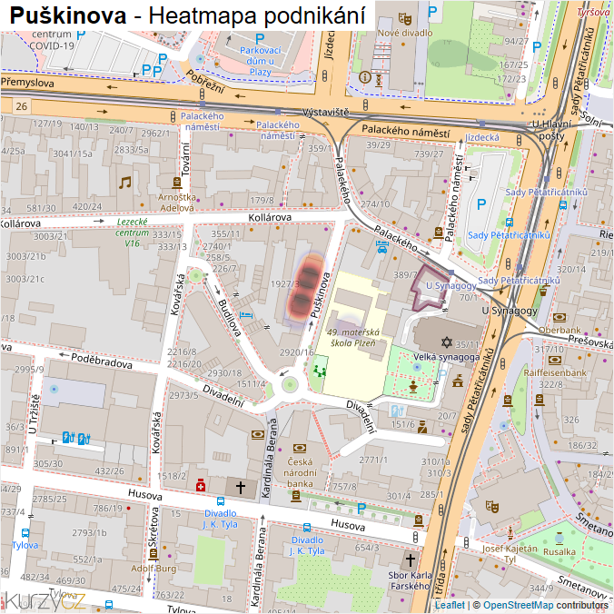 Mapa Puškinova - Firmy v ulici.