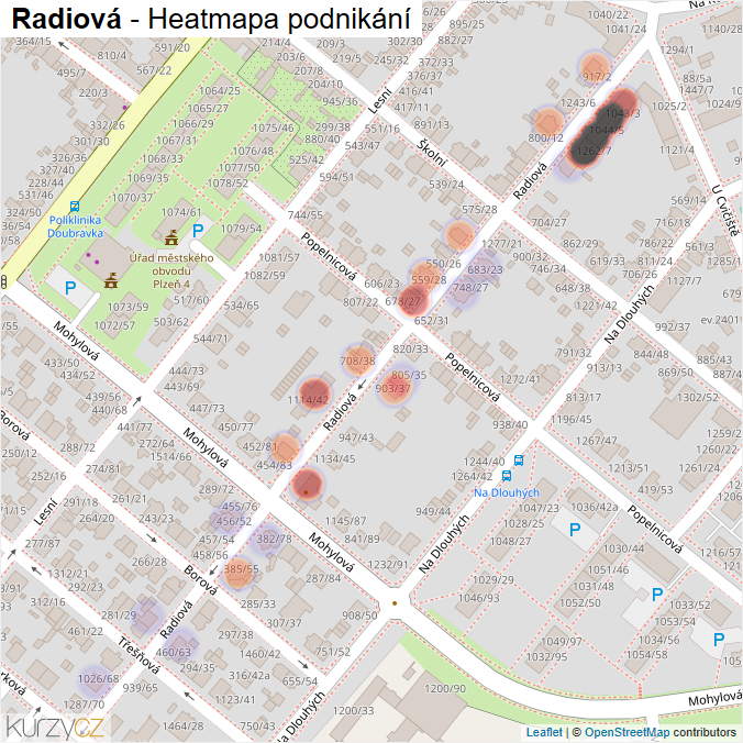 Mapa Radiová - Firmy v ulici.