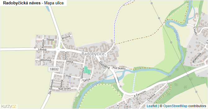 Radobyčická náves - mapa ulice