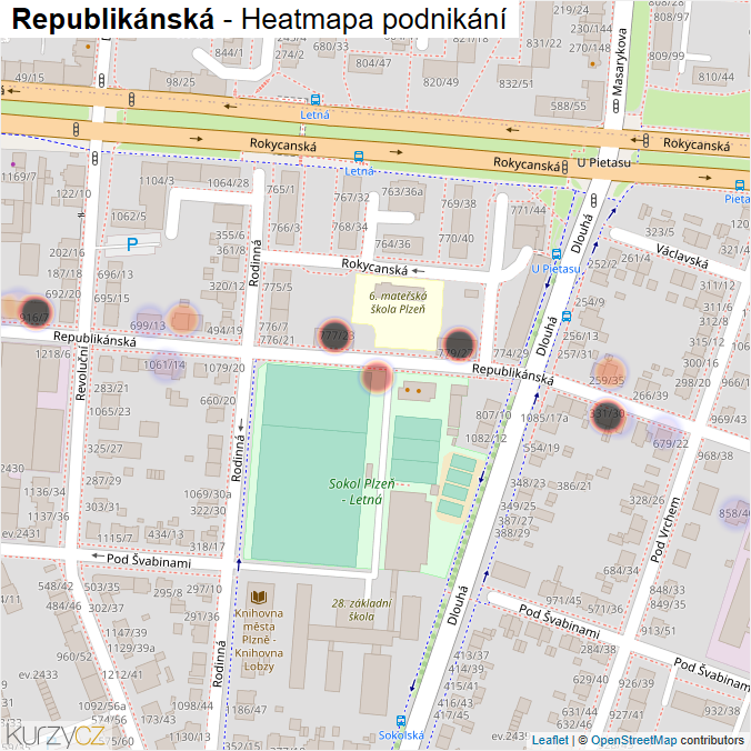 Mapa Republikánská - Firmy v ulici.