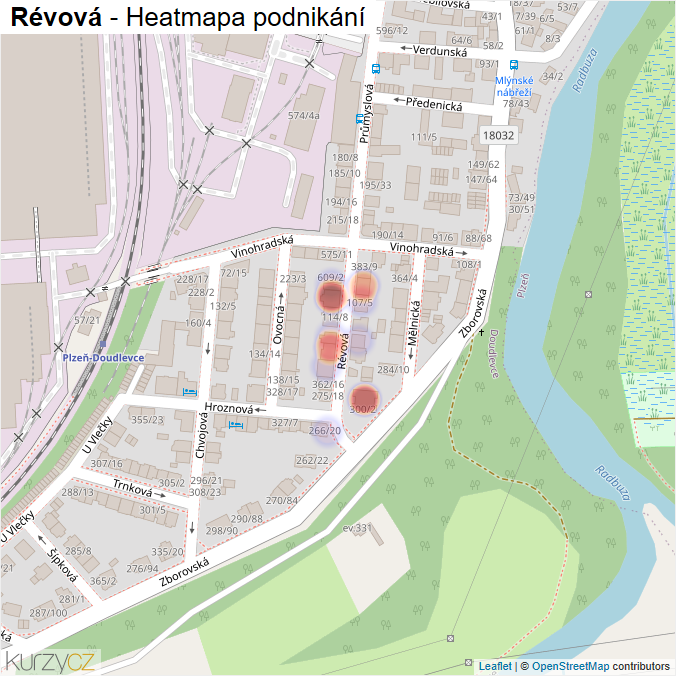 Mapa Révová - Firmy v ulici.
