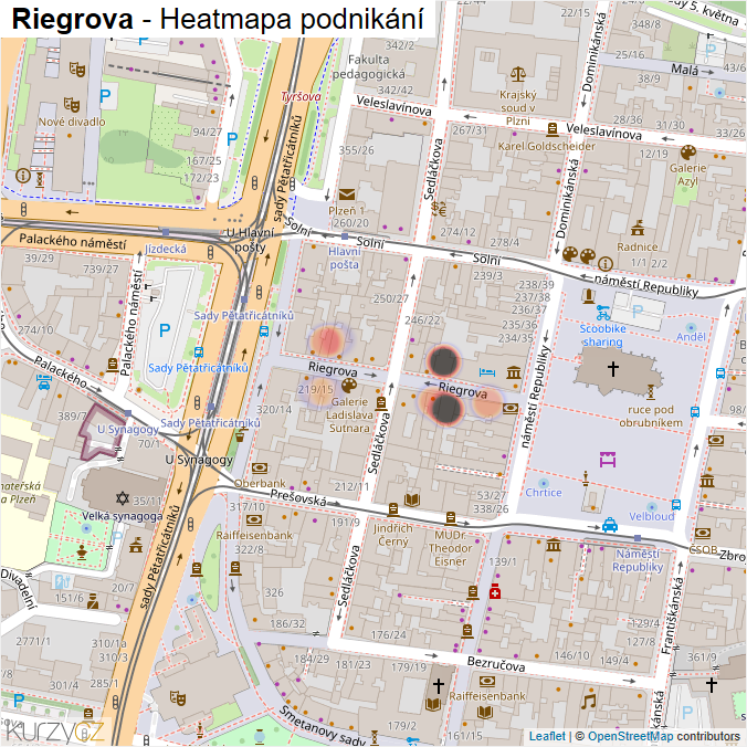 Mapa Riegrova - Firmy v ulici.