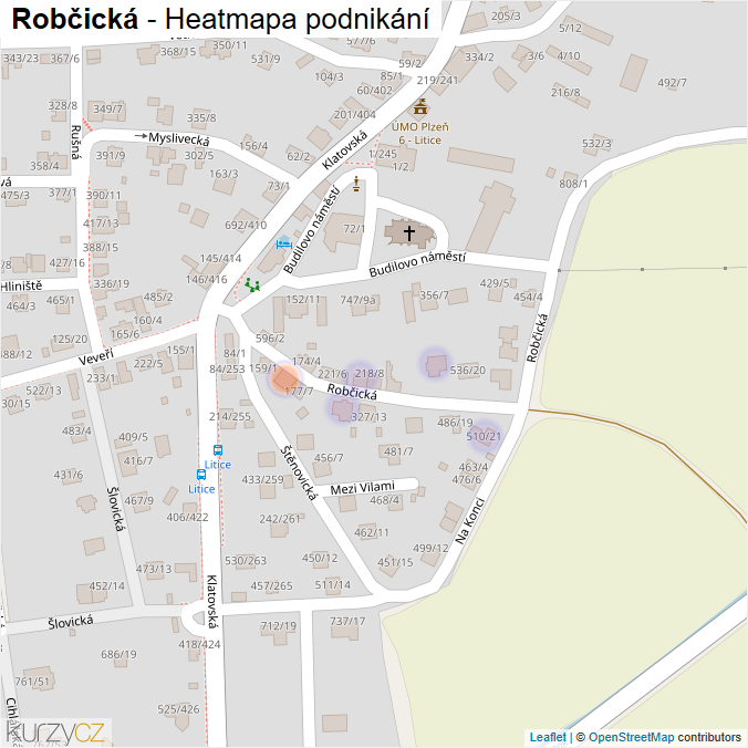 Mapa Robčická - Firmy v ulici.