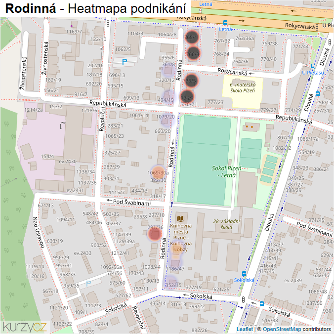 Mapa Rodinná - Firmy v ulici.