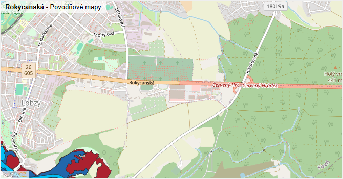 Rokycanská - záplavové mapy stoleté vody