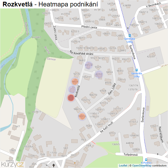 Mapa Rozkvetlá - Firmy v ulici.