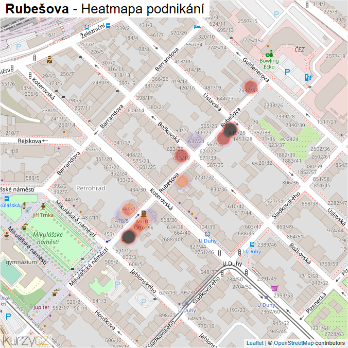 Mapa Rubešova - Firmy v ulici.