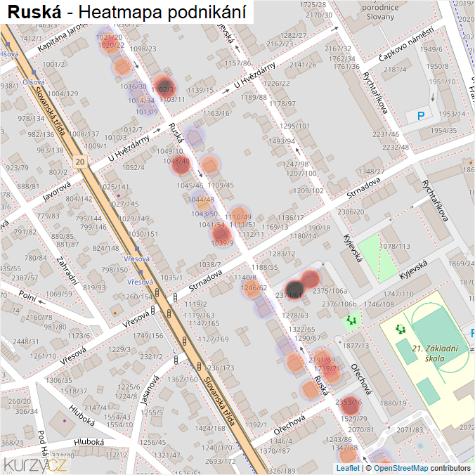 Mapa Ruská - Firmy v ulici.