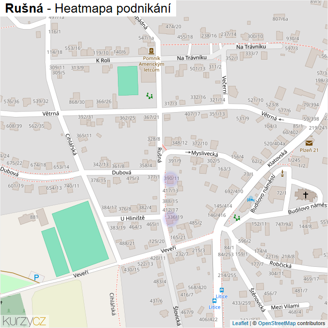 Mapa Rušná - Firmy v ulici.