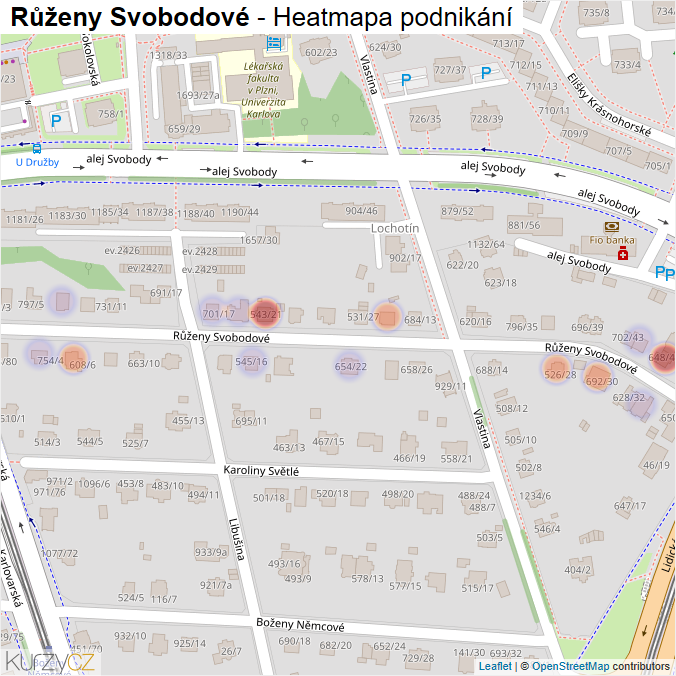 Mapa Růženy Svobodové - Firmy v ulici.