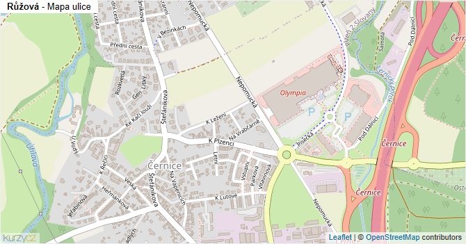 Růžová - mapa ulice