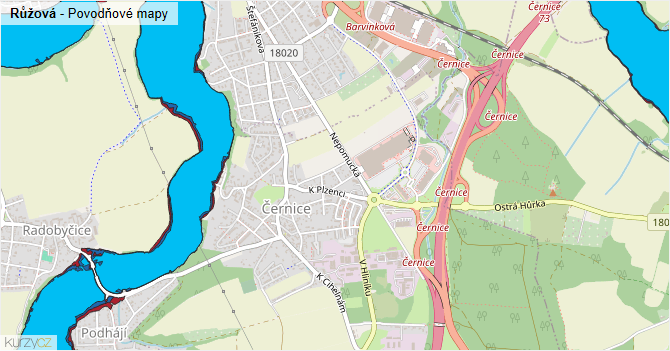 Růžová - záplavové mapy stoleté vody