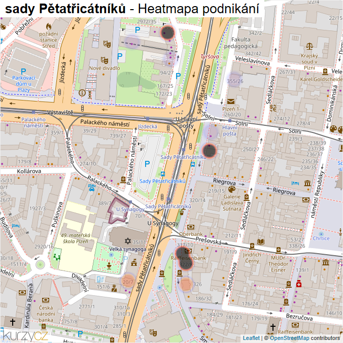 Mapa sady Pětatřicátníků - Firmy v ulici.