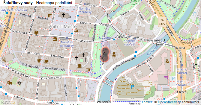 Šafaříkovy sady - mapa podnikání