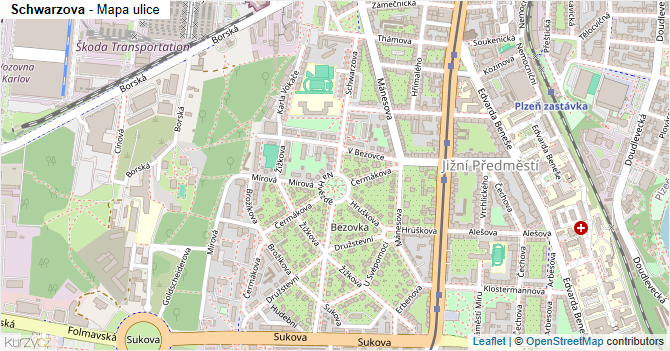 Schwarzova - mapa ulice