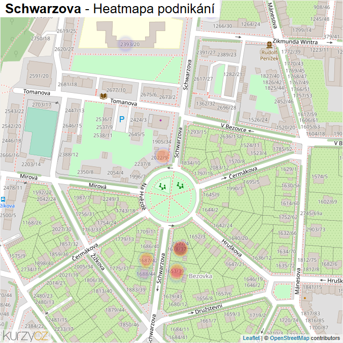 Mapa Schwarzova - Firmy v ulici.