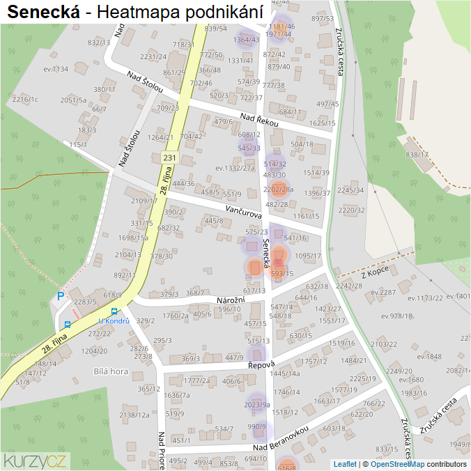 Mapa Senecká - Firmy v ulici.
