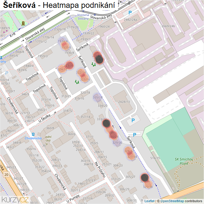Mapa Šeříková - Firmy v ulici.