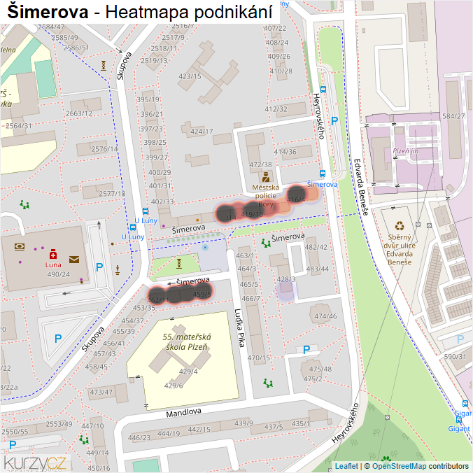 Mapa Šimerova - Firmy v ulici.
