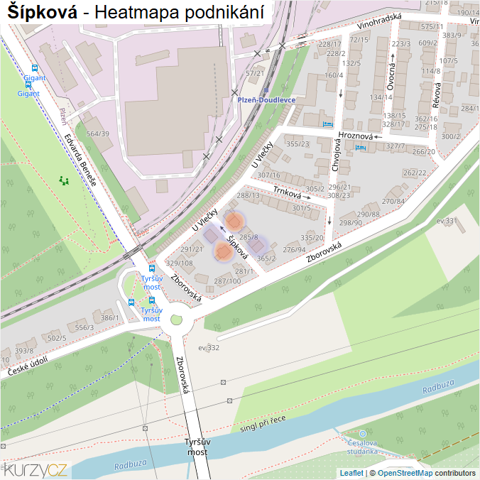Mapa Šípková - Firmy v ulici.