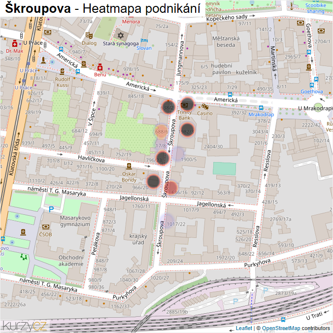 Mapa Škroupova - Firmy v ulici.