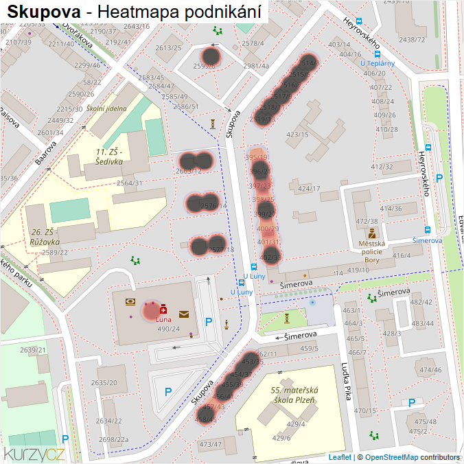 Mapa Skupova - Firmy v ulici.