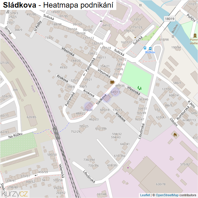 Mapa Sládkova - Firmy v ulici.