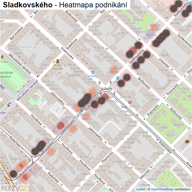 Mapa Sladkovského - Firmy v ulici.