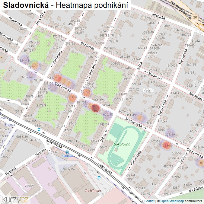 Mapa Sladovnická - Firmy v ulici.