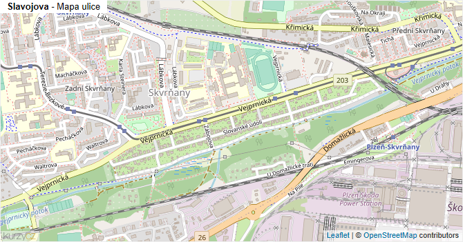 Slavojova - mapa ulice