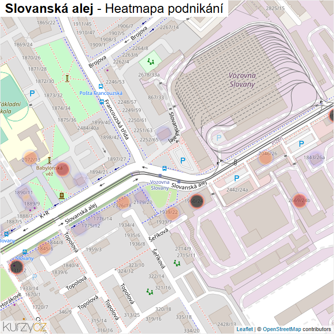 Mapa Slovanská alej - Firmy v ulici.