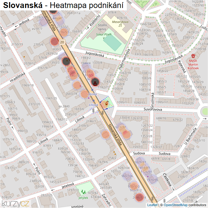 Mapa Slovanská - Firmy v ulici.